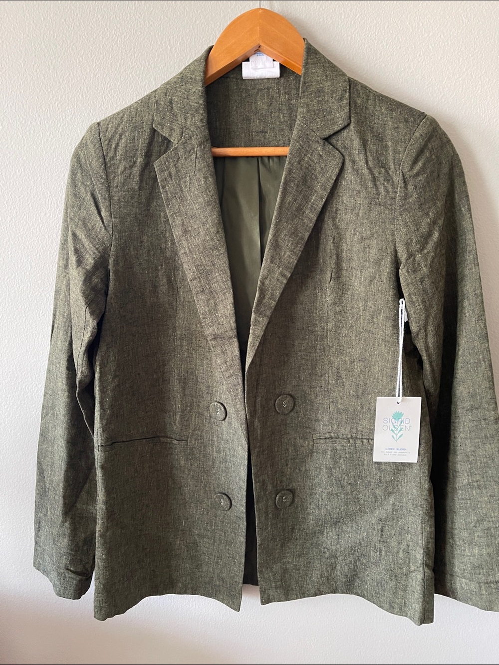 Linen blend Sigrid Olsen Olive Green Double-Breasted Jacket
